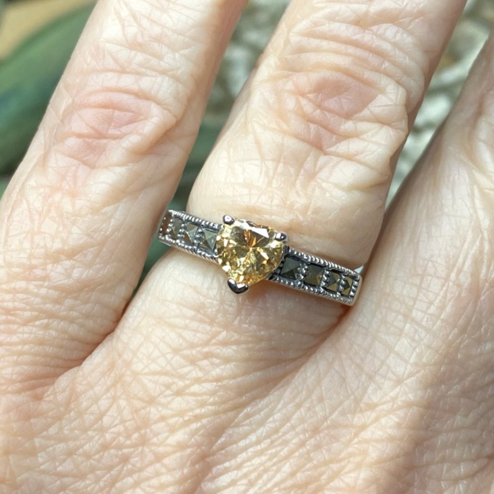 Set of 3: Heart Shaped CZ Marcasite Rhodium Ring